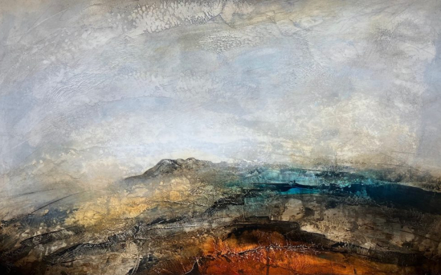 Abstract landscape painting by Paul Denham entitled 'Wild Terrain', 81 x 53cm framed